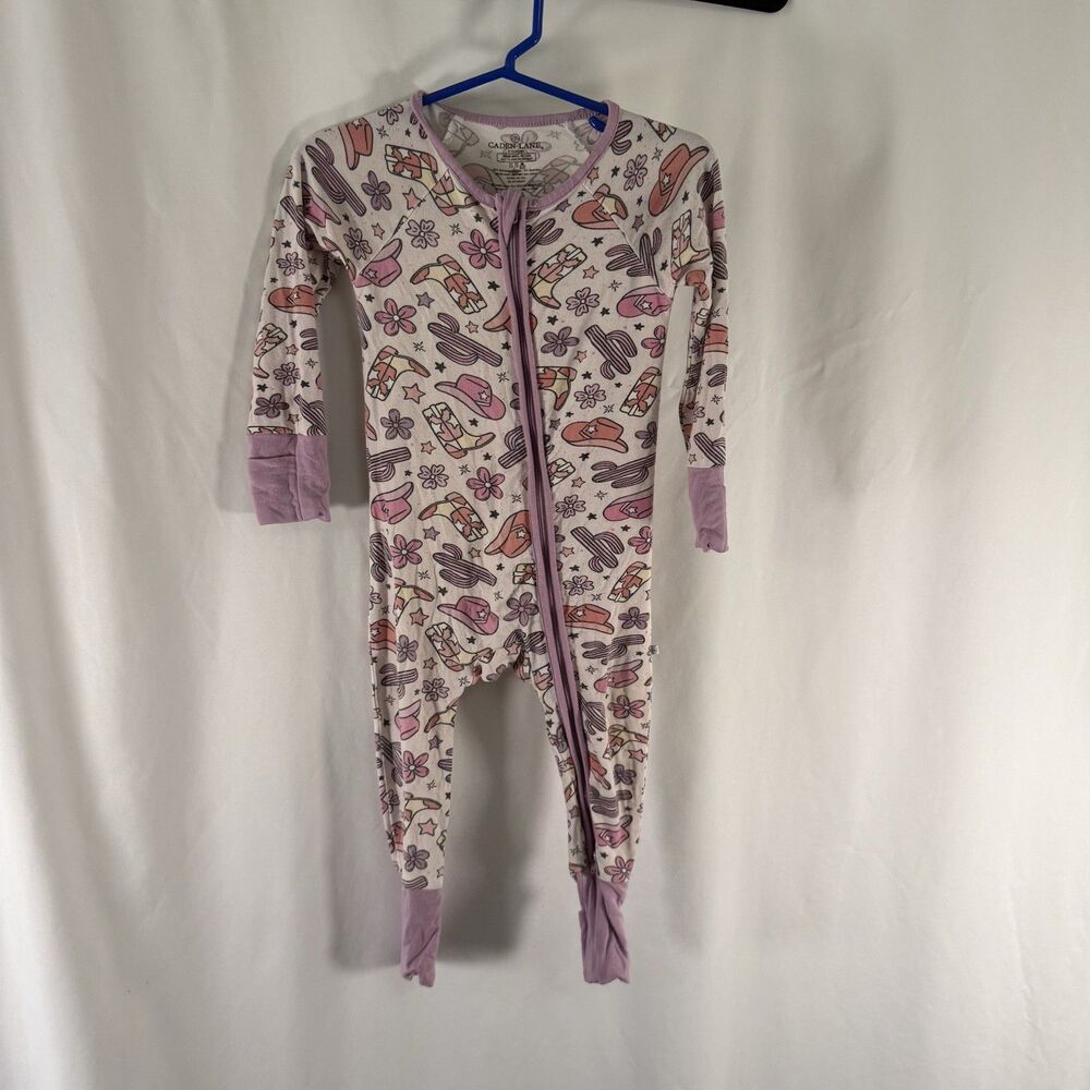 Caden Lane Sleeper One Piece Baby 6-12 Months Pink Cowboy Boots Full Zip